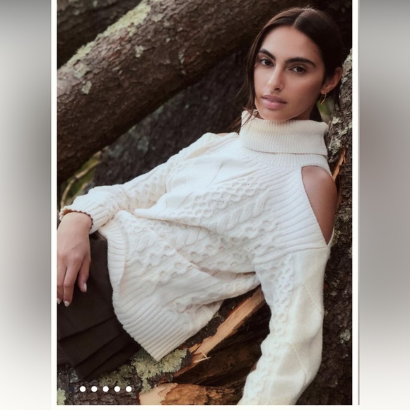 Anthropologie Cold Shoulder Cable Sweater, Size Small. - Picture 6 of 8